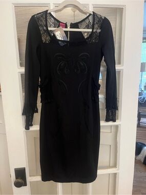 Save The Queen Black Lace-Trim Sheath Dress